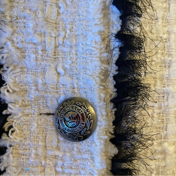 ZARA Ivory White Black Bow Tweed Blazer Jacket - Picture 3 of 12